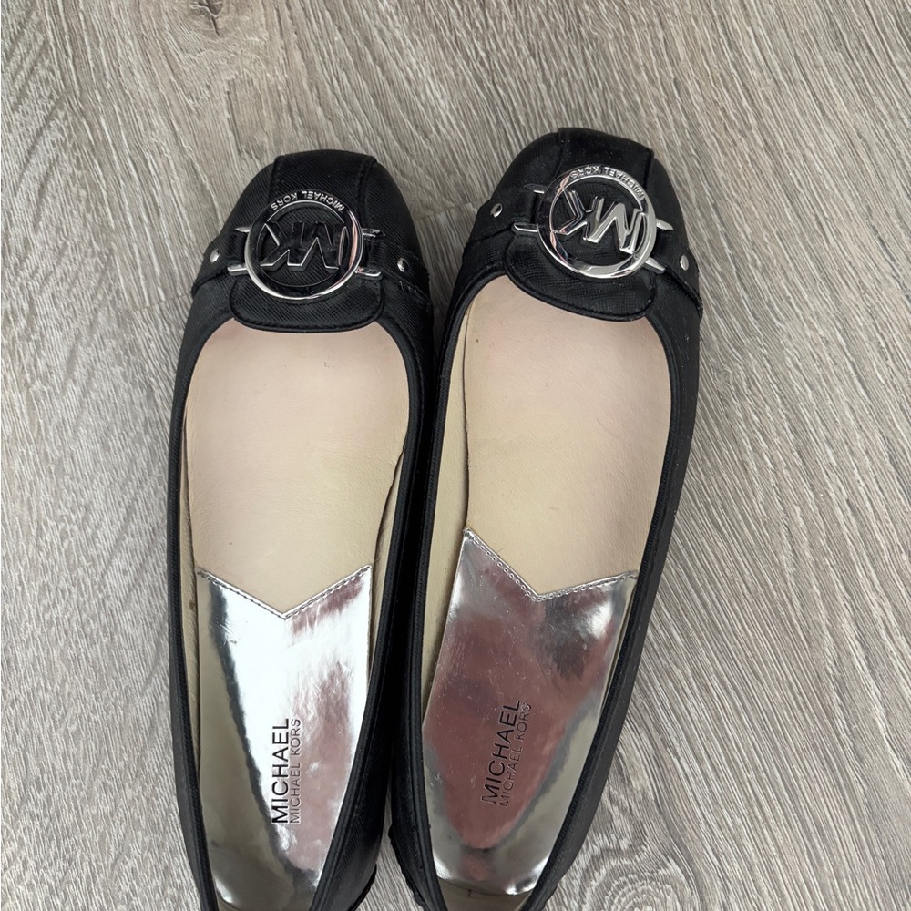Michael Kors Black Logo Round-Toe Ballet Flats